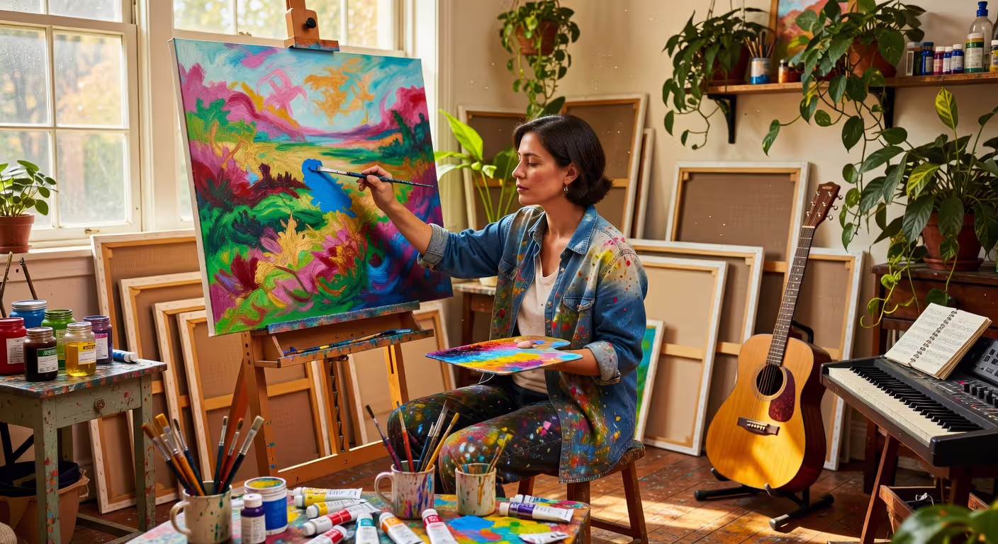Person rediscovering creative passions after relationship ends