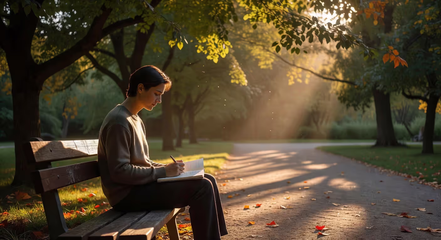 Person reflecting and journaling during no-contact period after breakup