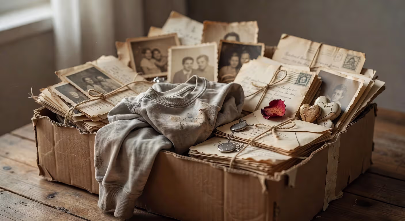 Box of relationship keepsakes and memories