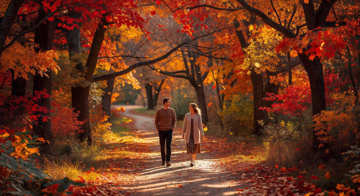 Couple walking together showing mature comfortable connection