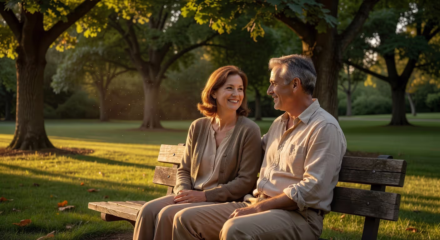 Two people having a comfortable conversation outdoors