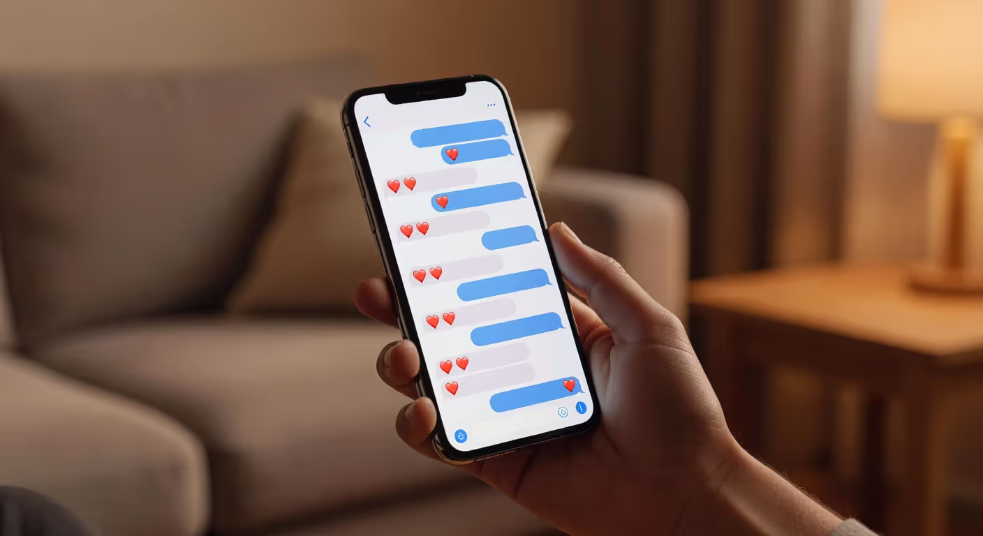 Smartphone displaying frequent text messages indicating romantic interest
