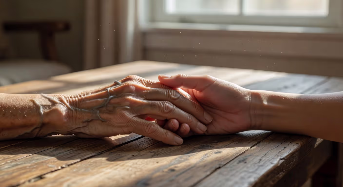 Hands of partners with age difference showing connection and intimacy