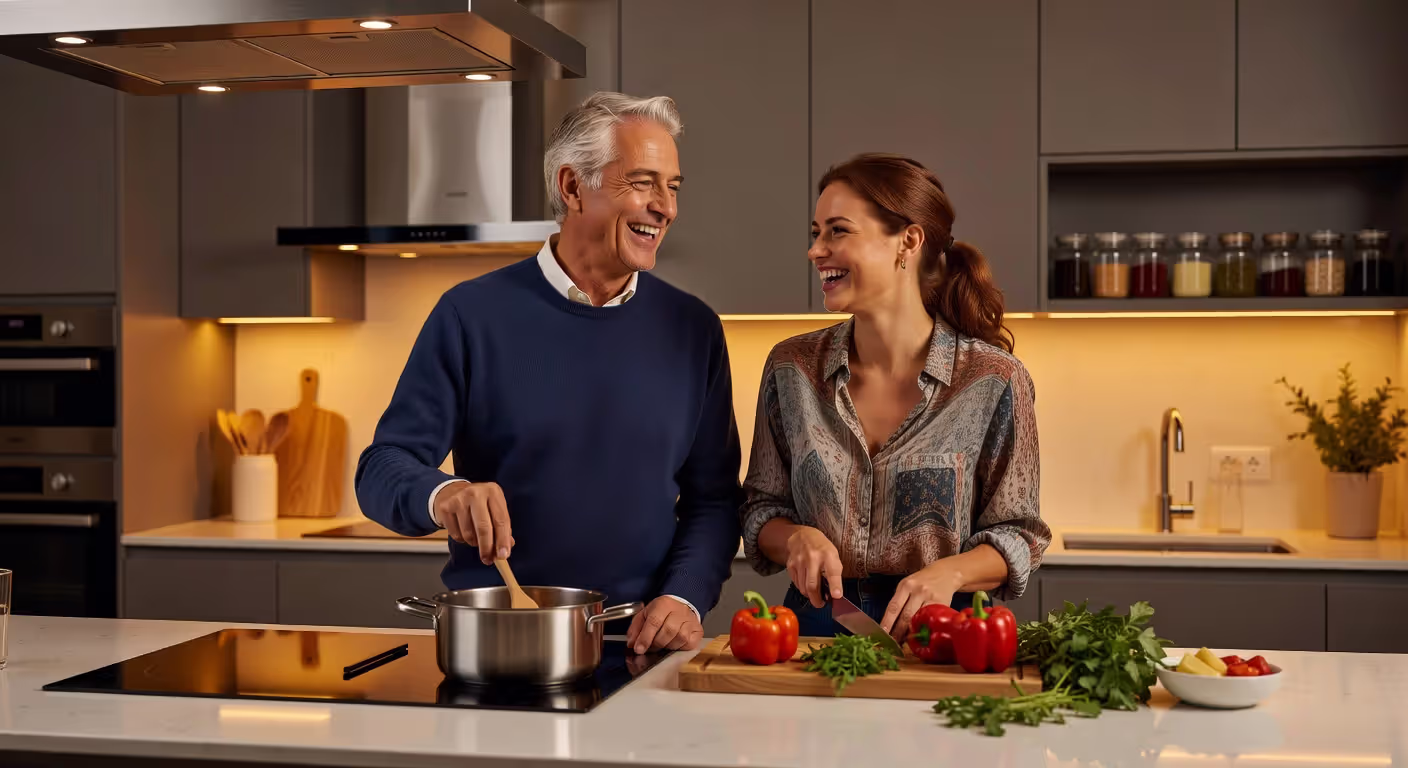 Age gap couple sharing everyday moments and building connection through shared activities