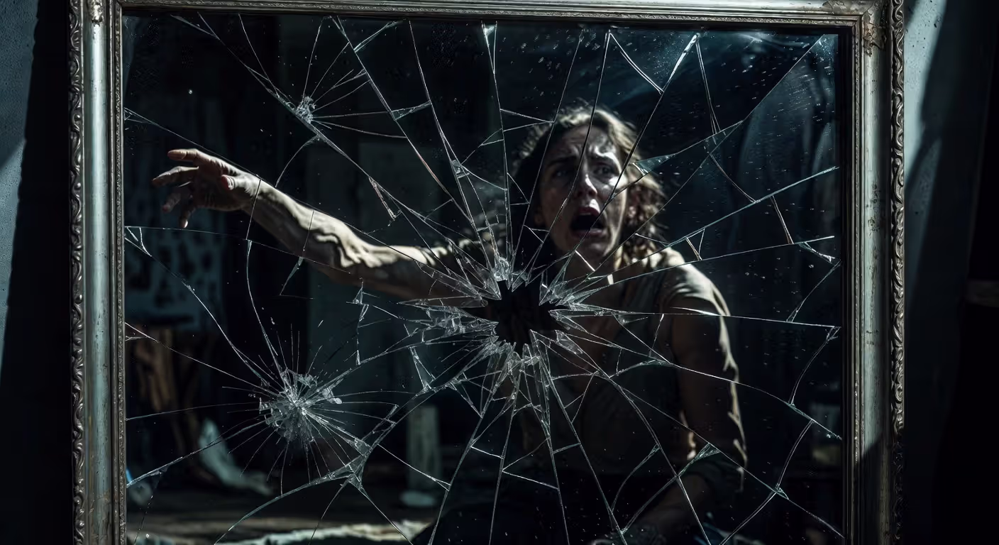 Toxic relationship patterns represented through broken mirror imagery