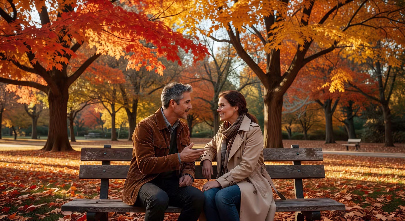Partners engaged in quality time conversation outdoors
