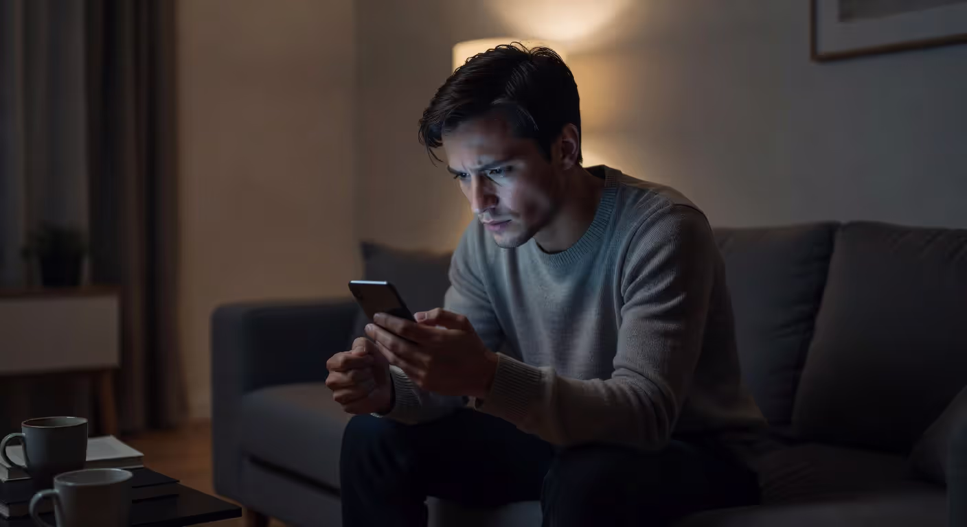 Individual displaying anxious attachment behaviors with phone