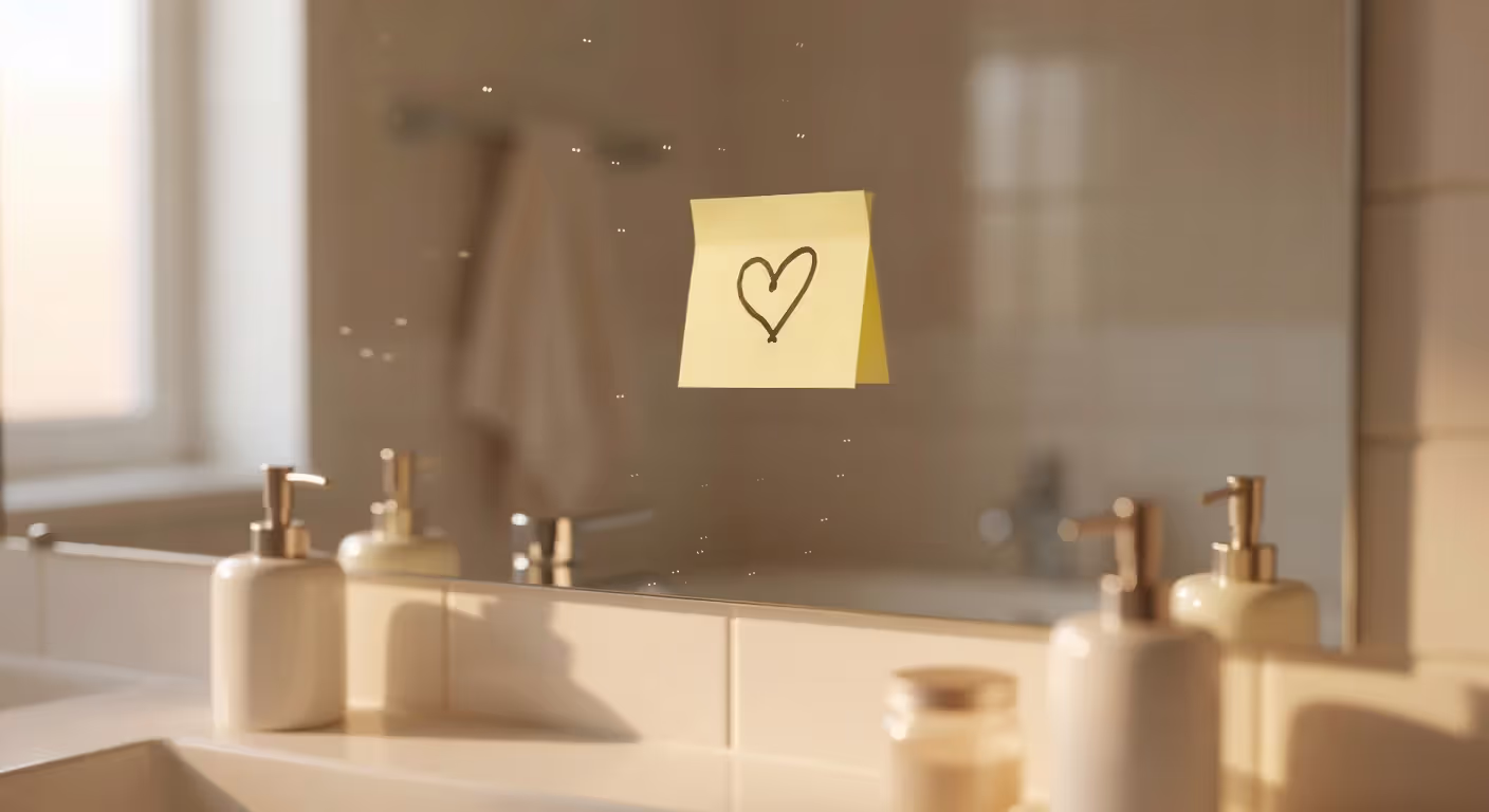 Love note left on mirror showing small gesture of affection