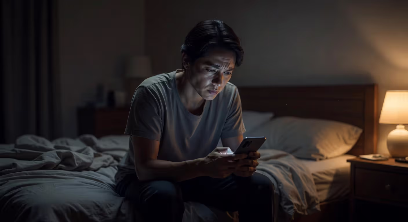 Person experiencing jealousy while looking at phone in relationship