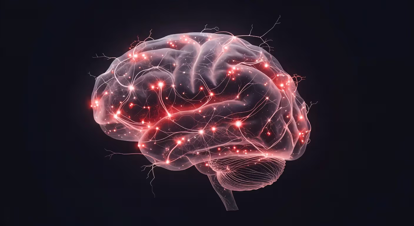 Brain chemistry visualization showing neurotransmitter activity during romantic love