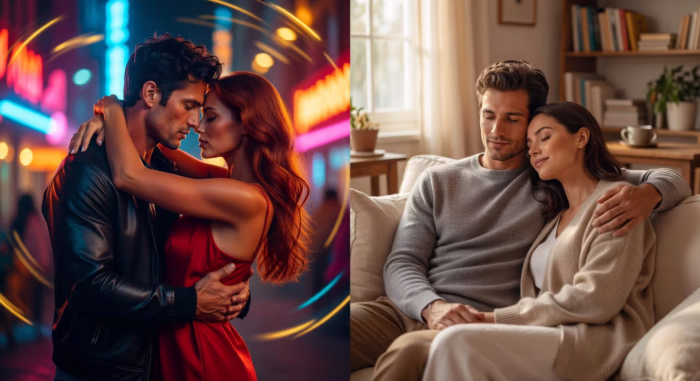Visual comparison of whirlwind romance intensity versus slow-burn relationship development