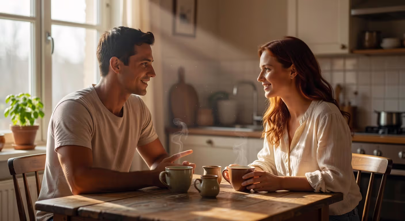 Married couple having productive conversation during daily check-in