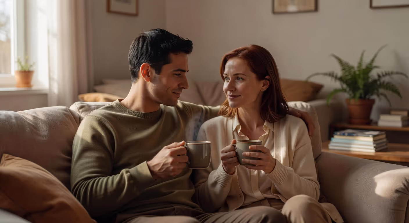 Couple having meaningful conversation at home