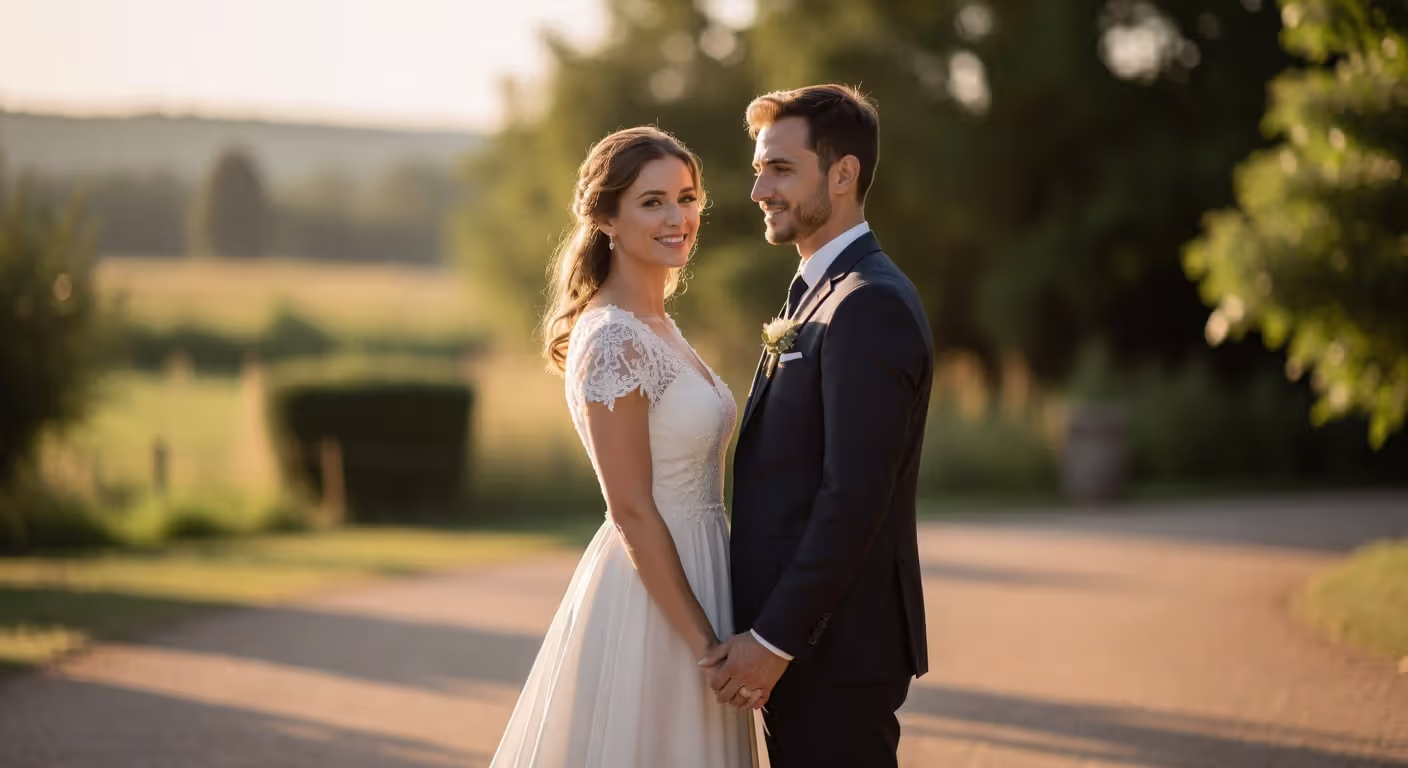 Wedding couple portraits during golden hour