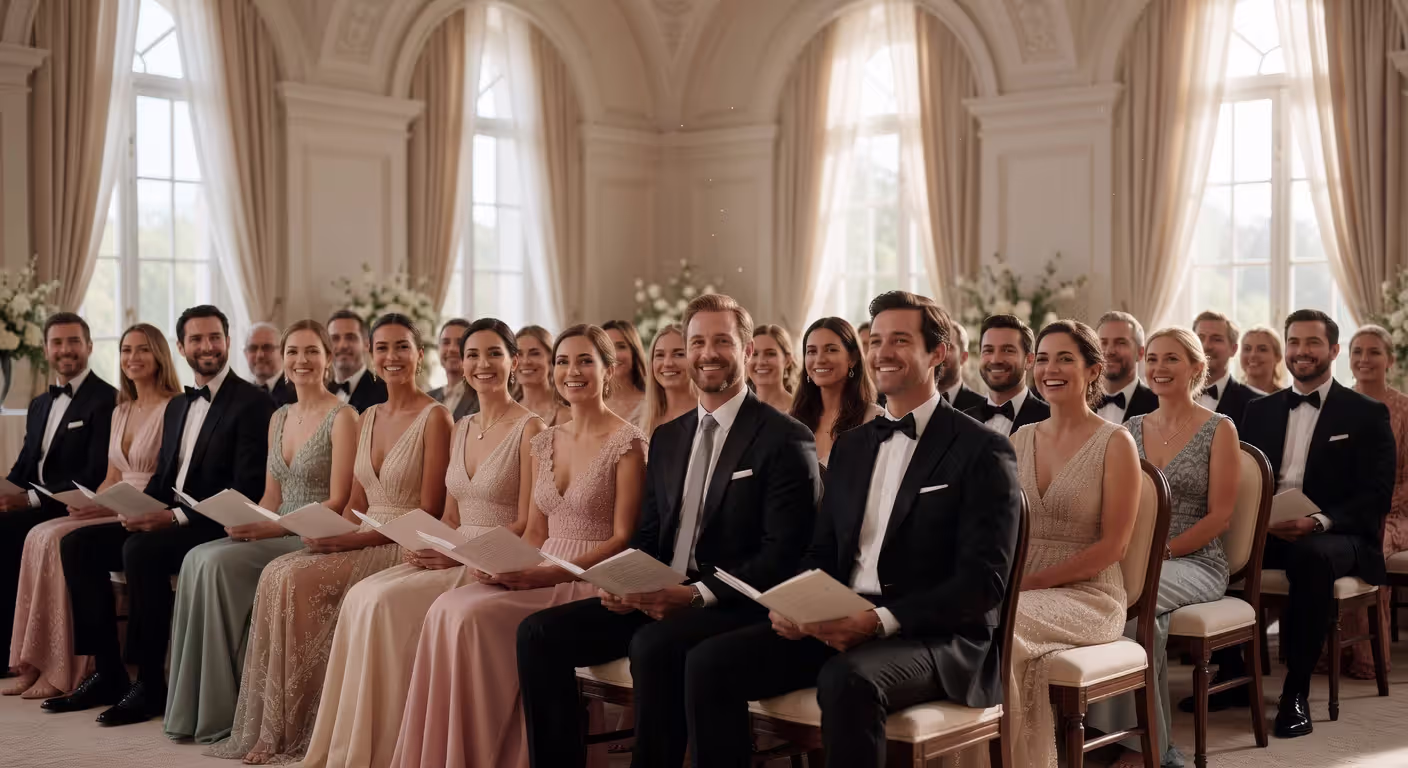 Wedding guests seated during ceremony in formal attire