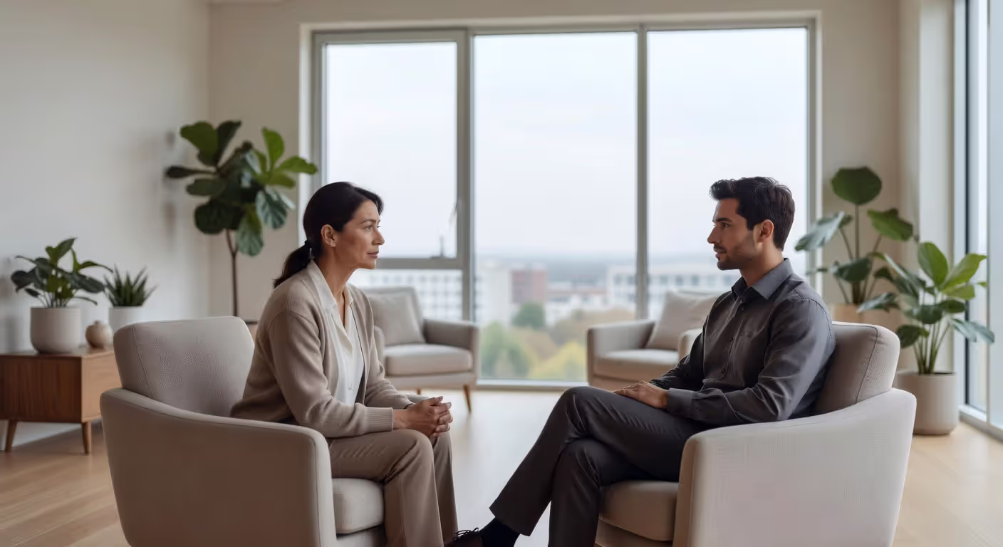 Couple in therapy session discussing their relationship