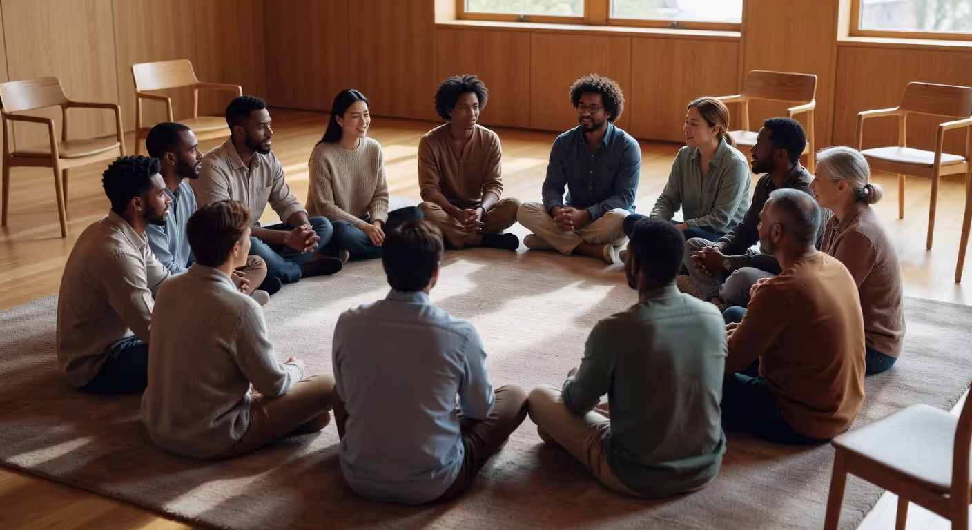 Group couples retreat session with multiple couples