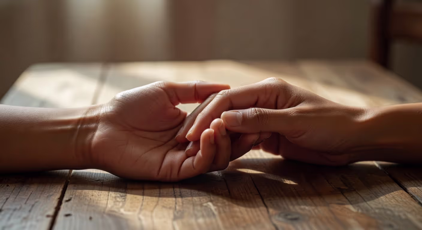 Partners holding hands across table showing connection