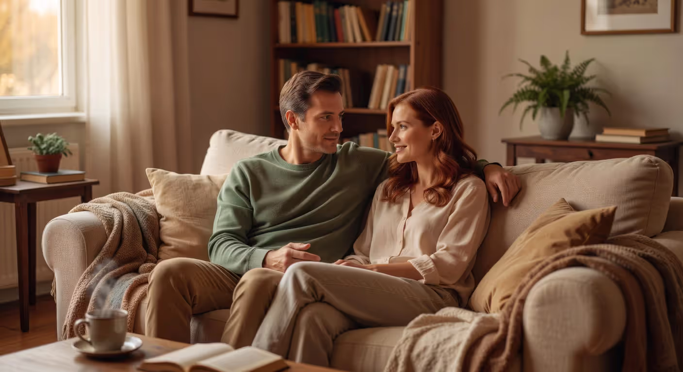 Couple having meaningful conversation at home