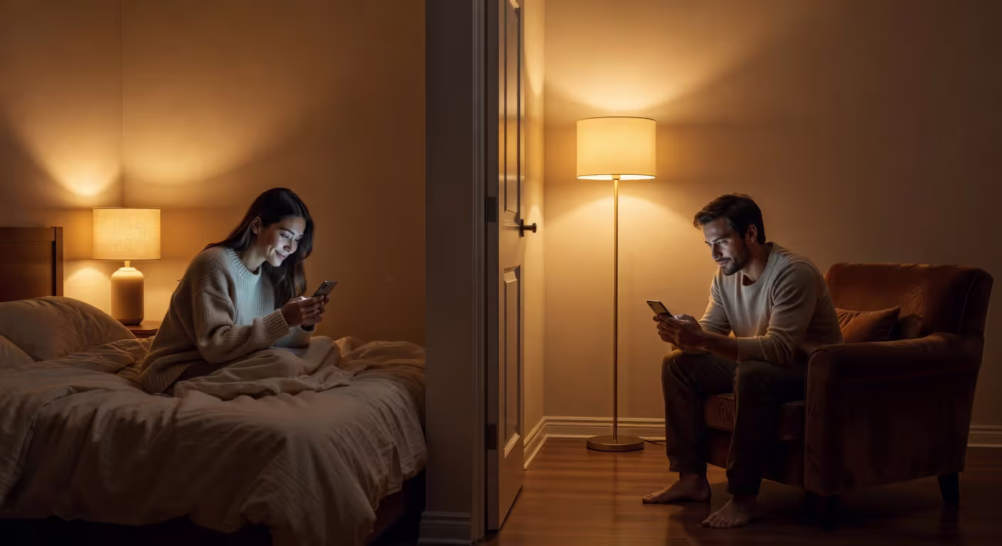Couple staying connected through technology in long distance relationship