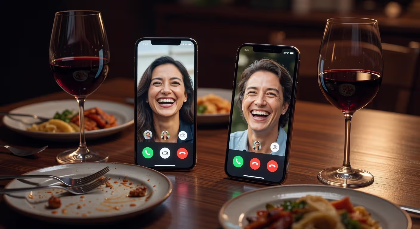 Virtual dinner date between long distance couple