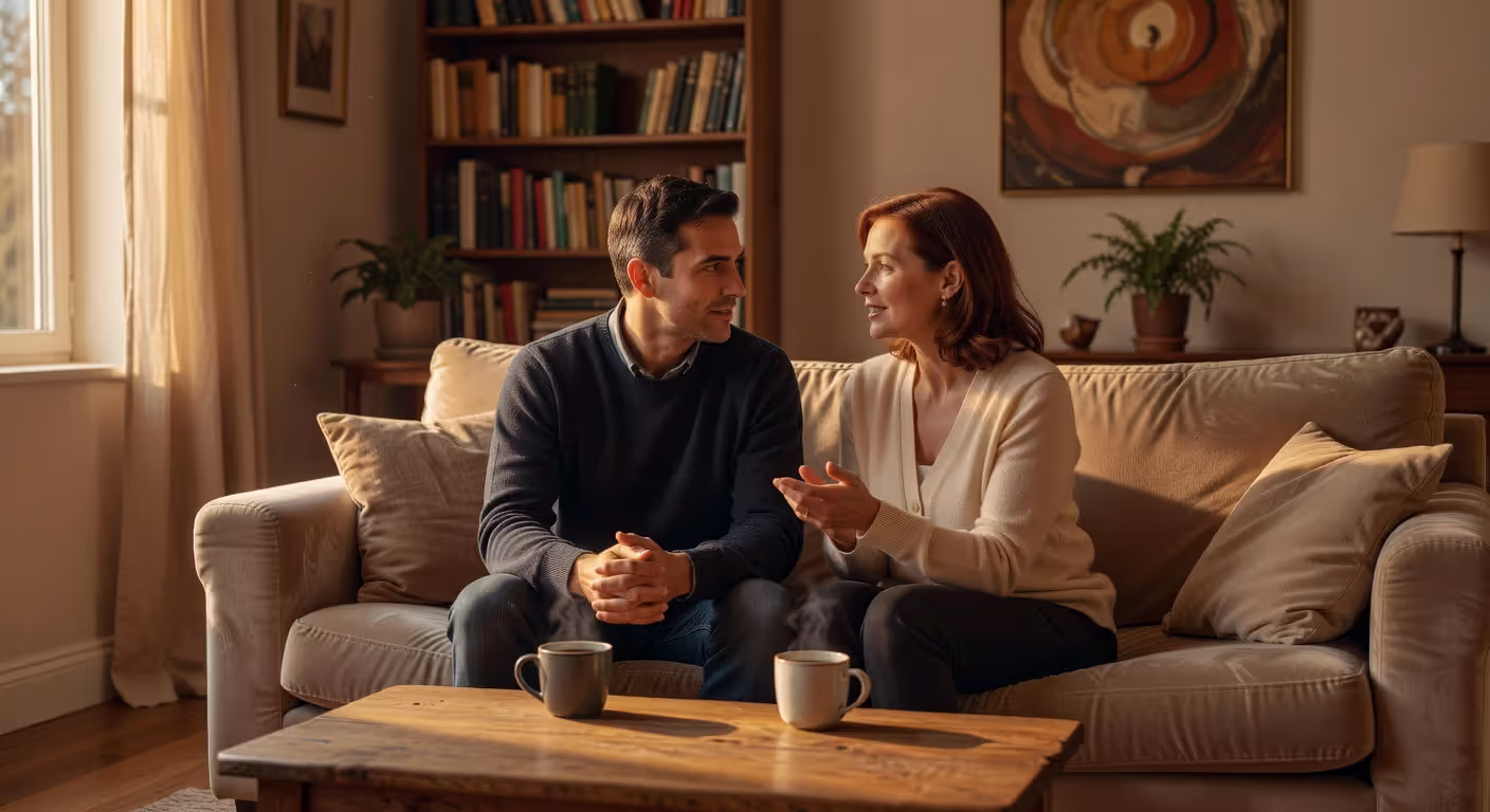 Couple having an intimate conversation at home