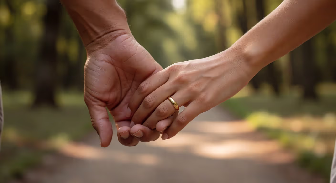 Couple holding hands while walking together
