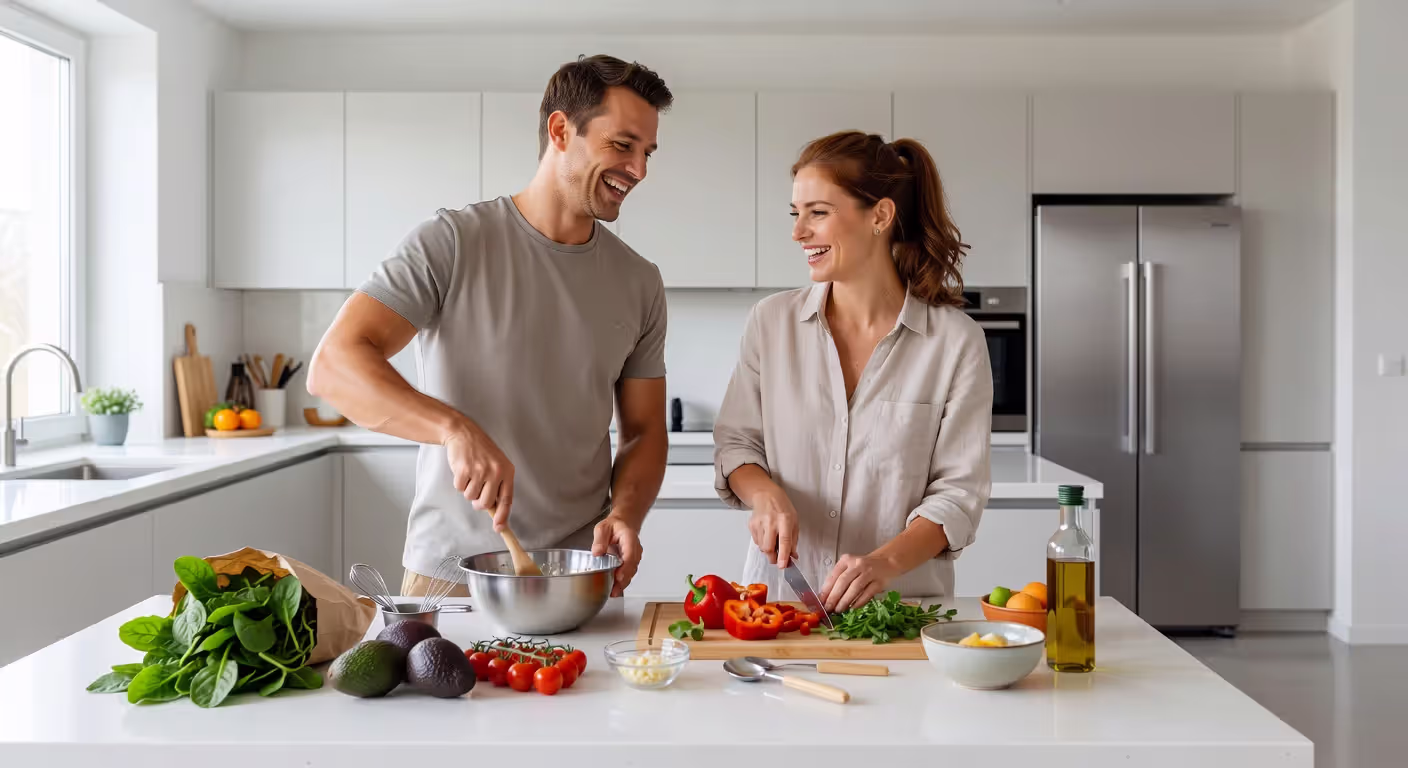 Couple enjoying quality time cooking together