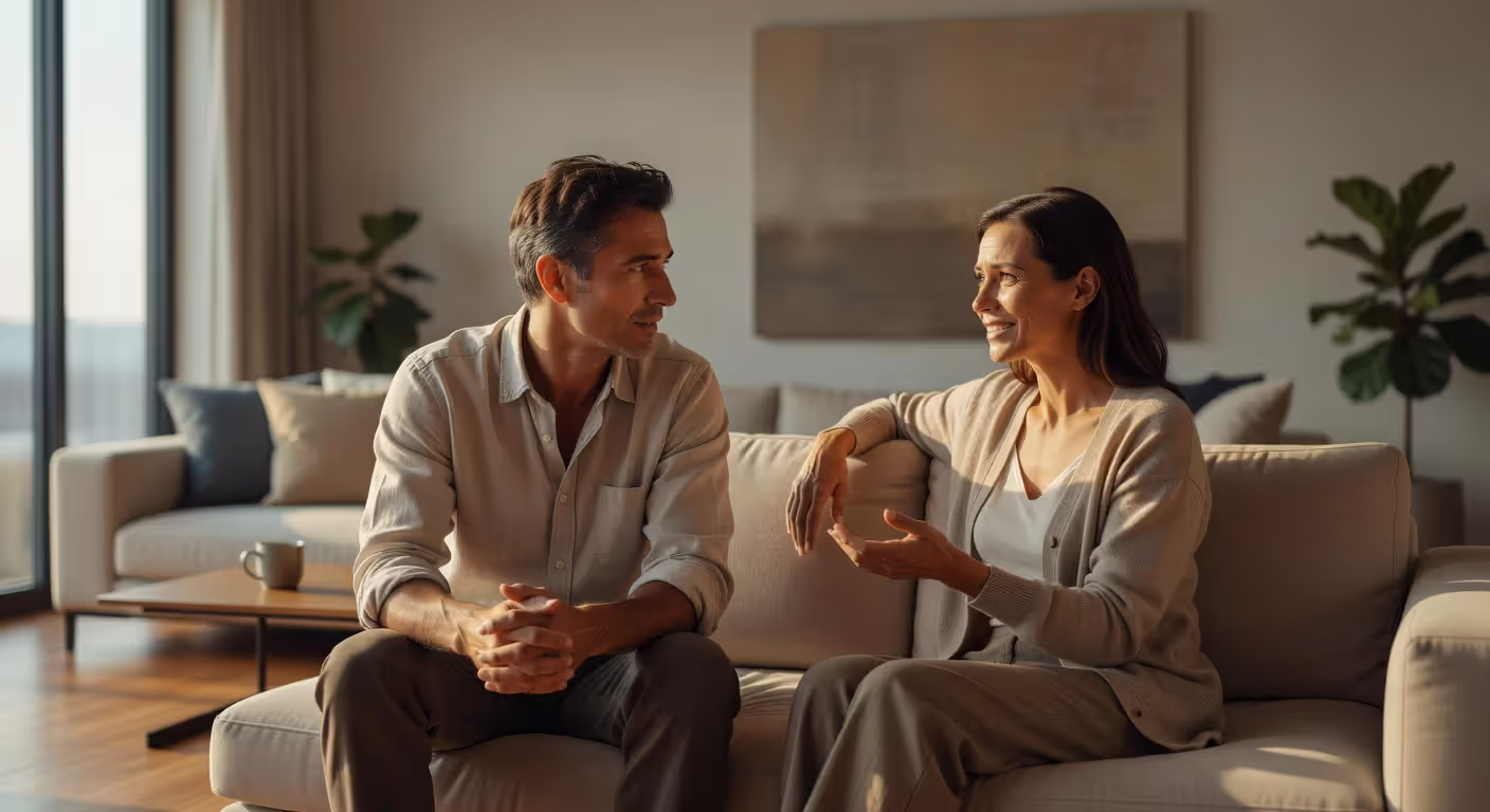 Couple having a serious conversation about apologies and relationship repair