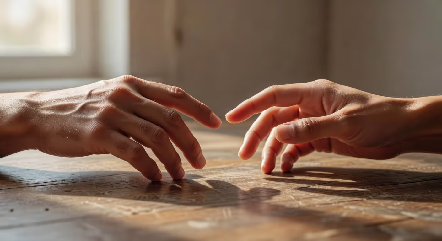 Hands reaching toward each other representing reconciliation in a relationship