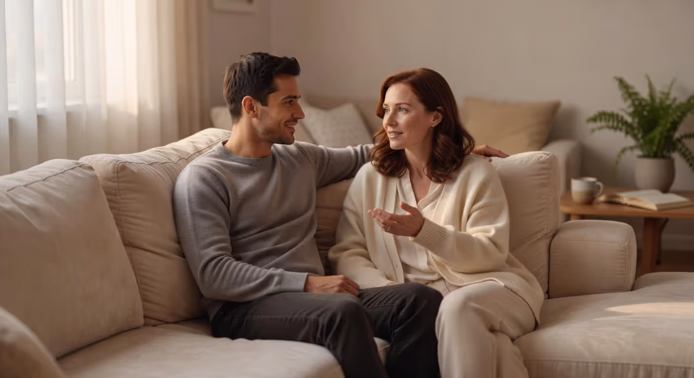 Couple having a productive conversation and resolving conflict together
